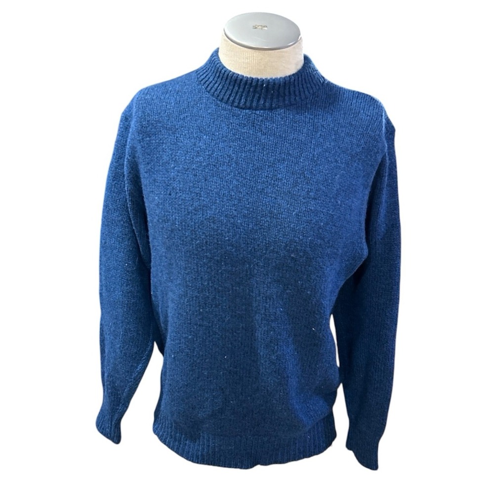 LL Bean Vintage Mens Wool Sweater Large Blue Crew Neck Pullover 1773